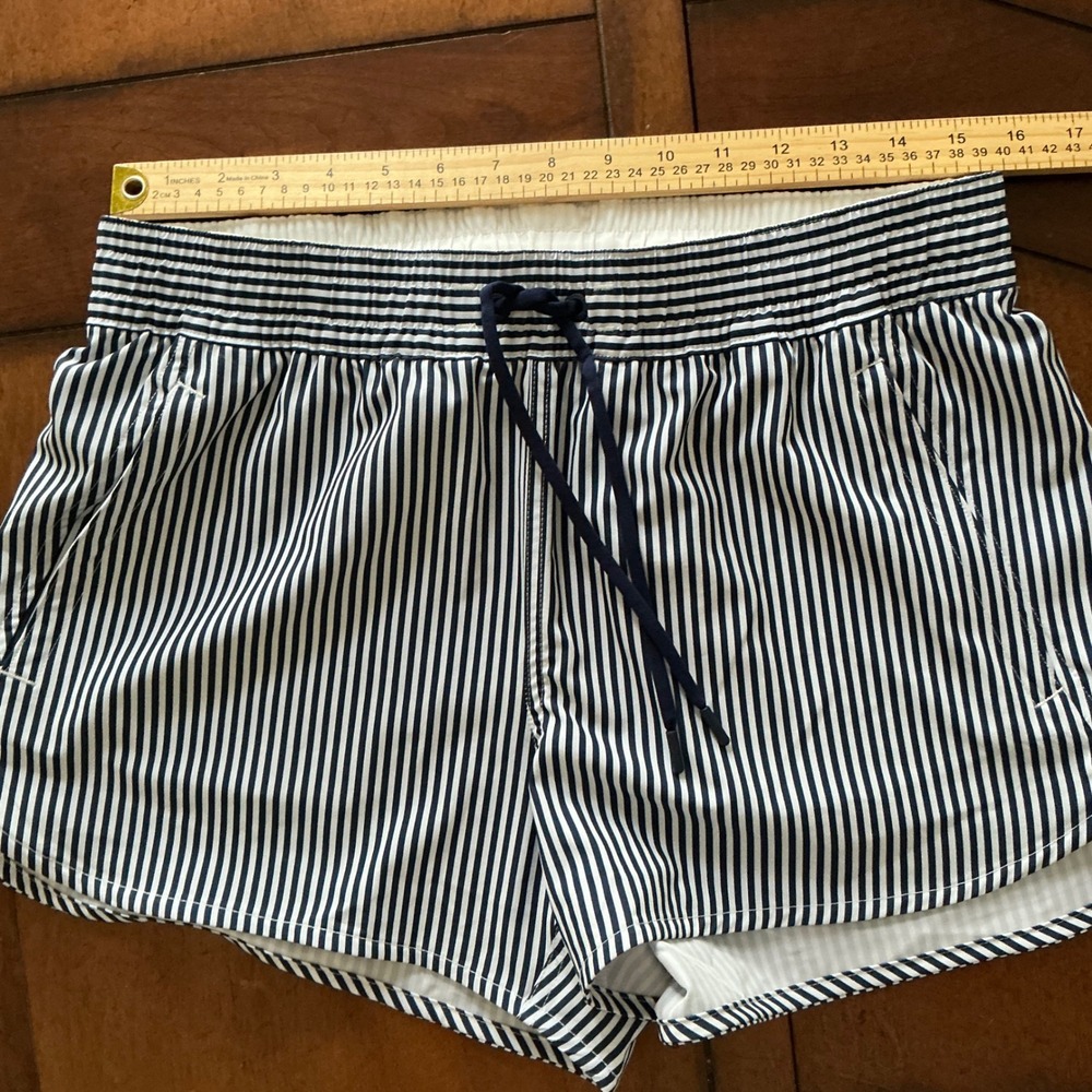 Lands End Navy White Striped Board Shorts Womens 10 Elastic Drawstring Swim - Picture 3 of 7